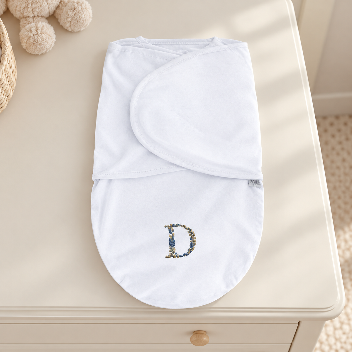 Swaddle Soft Personalizado — Folhas Azul e Dourado