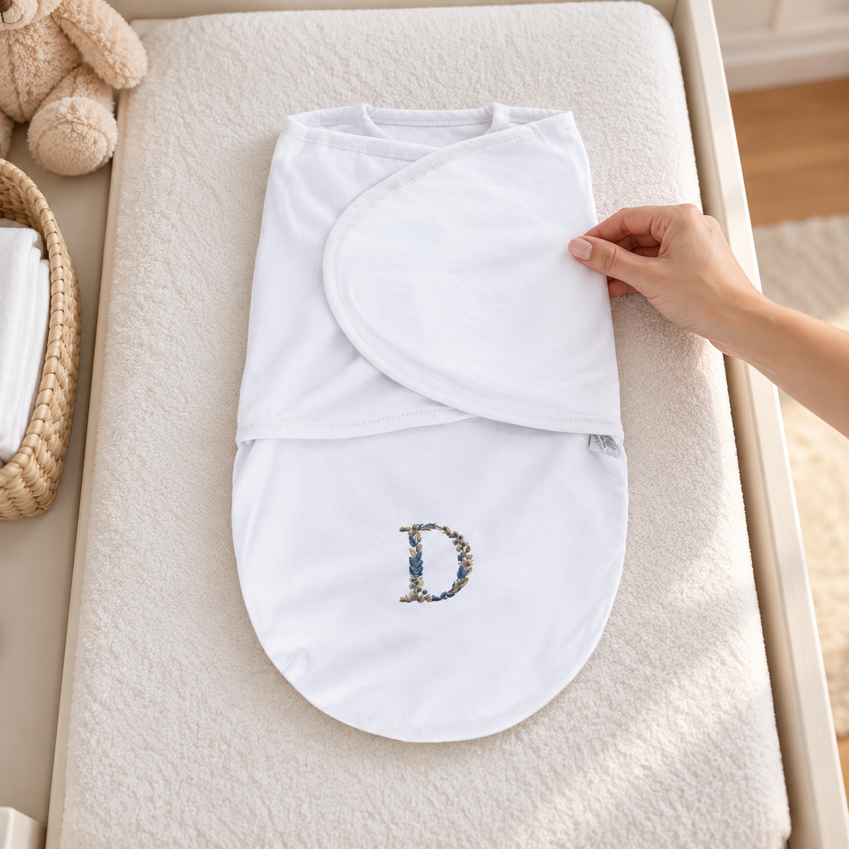 Swaddle Soft Personalizado — Folhas Azul e Dourado
