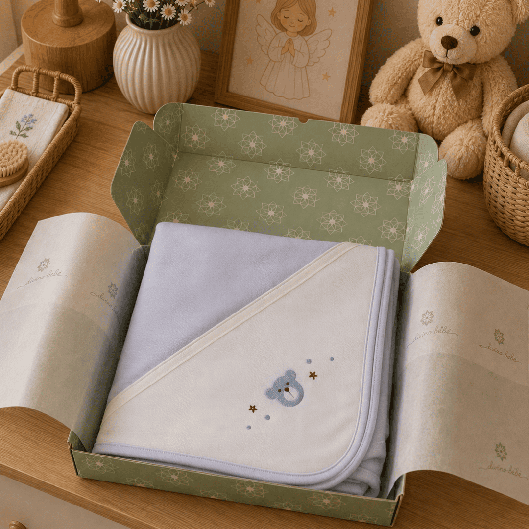 Manta cueiro dupla bordada Urso Azul — Divino Bebê