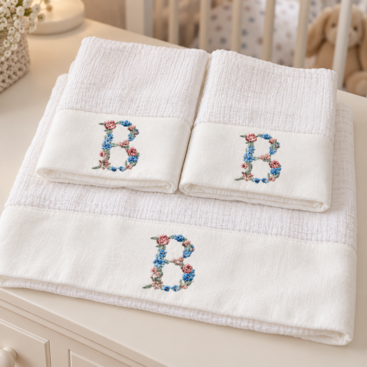 Kit Ombro + Boca Personalizado — Floral Azul e Rosa Bebê