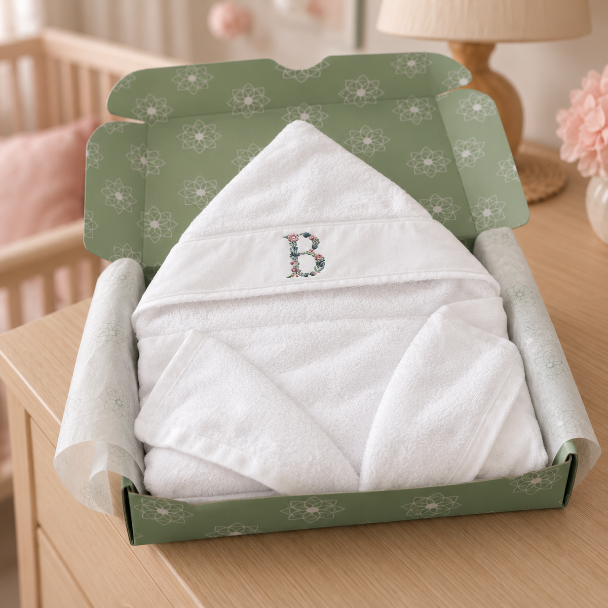 Toalha Felpinha Personalizada — Floral Azul e Rosa Bebê