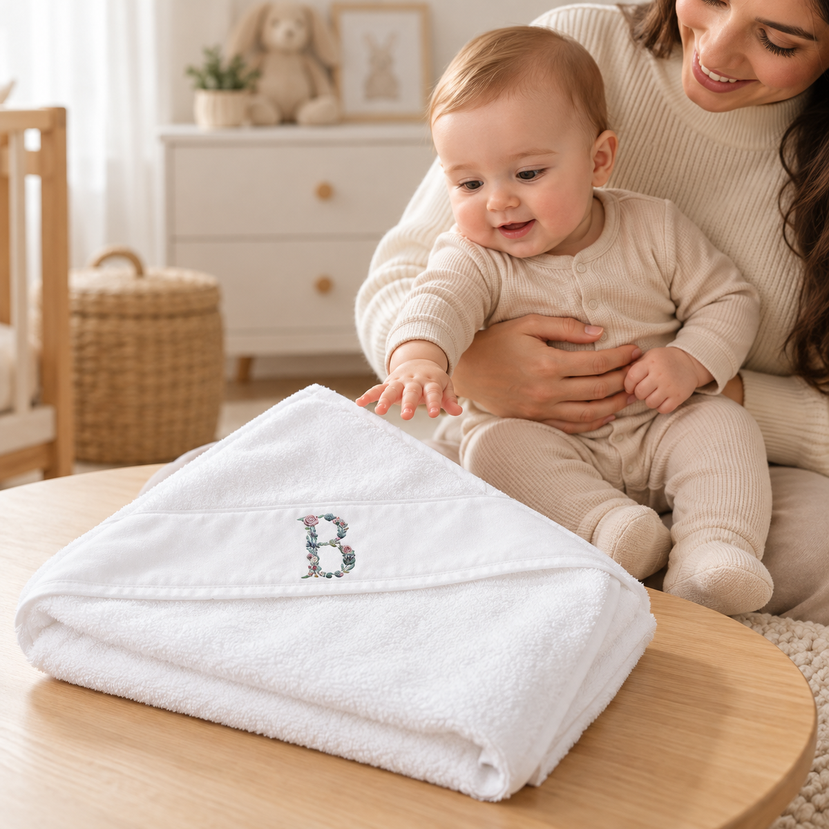 Toalha Felpinha Personalizada — Floral Azul e Rosa Bebê