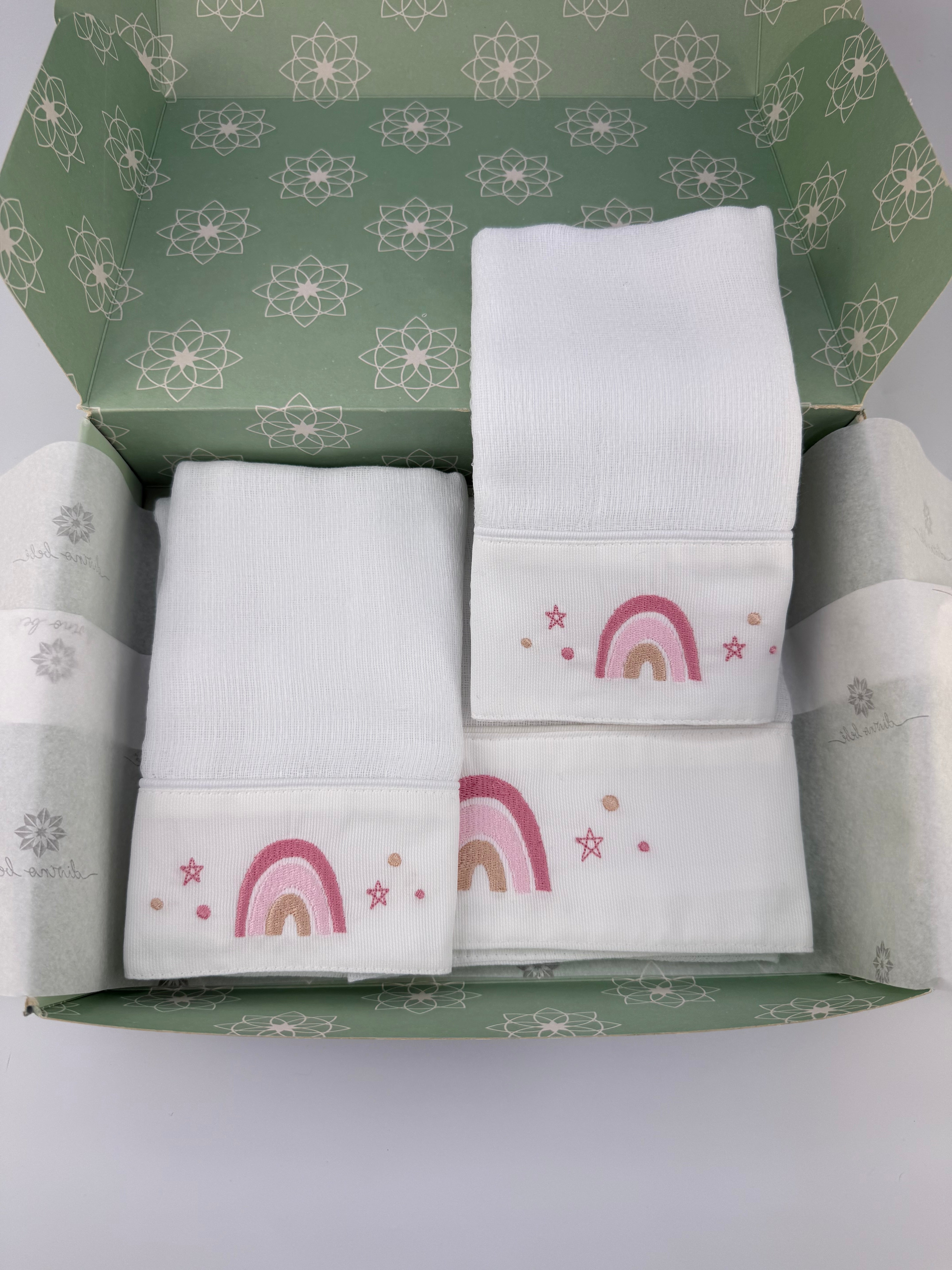 Kit Fralda Boca+Ombro - Arco Íris Rosa