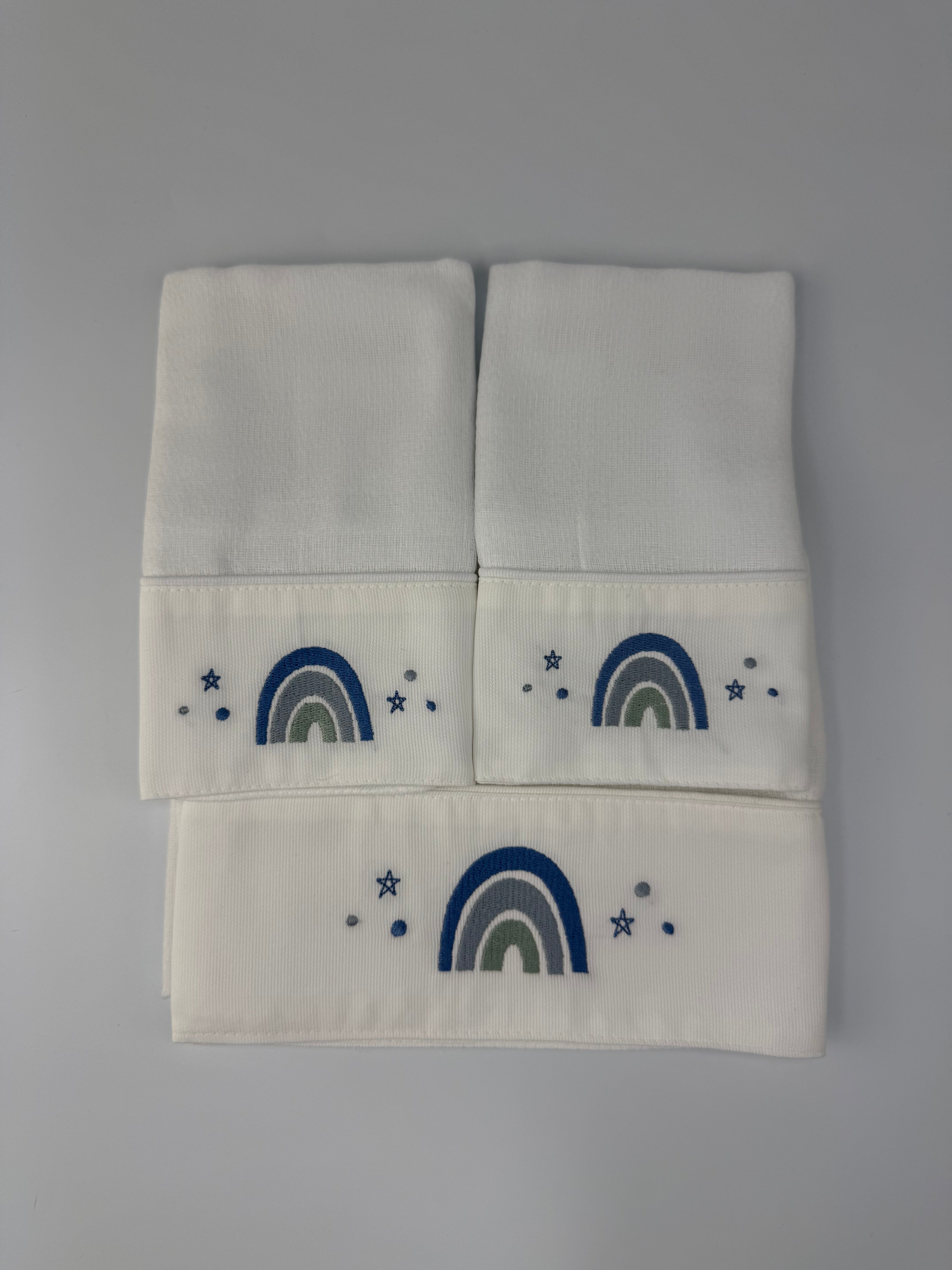 Kit Fralda Boca+Ombro - Arco Íris Azul