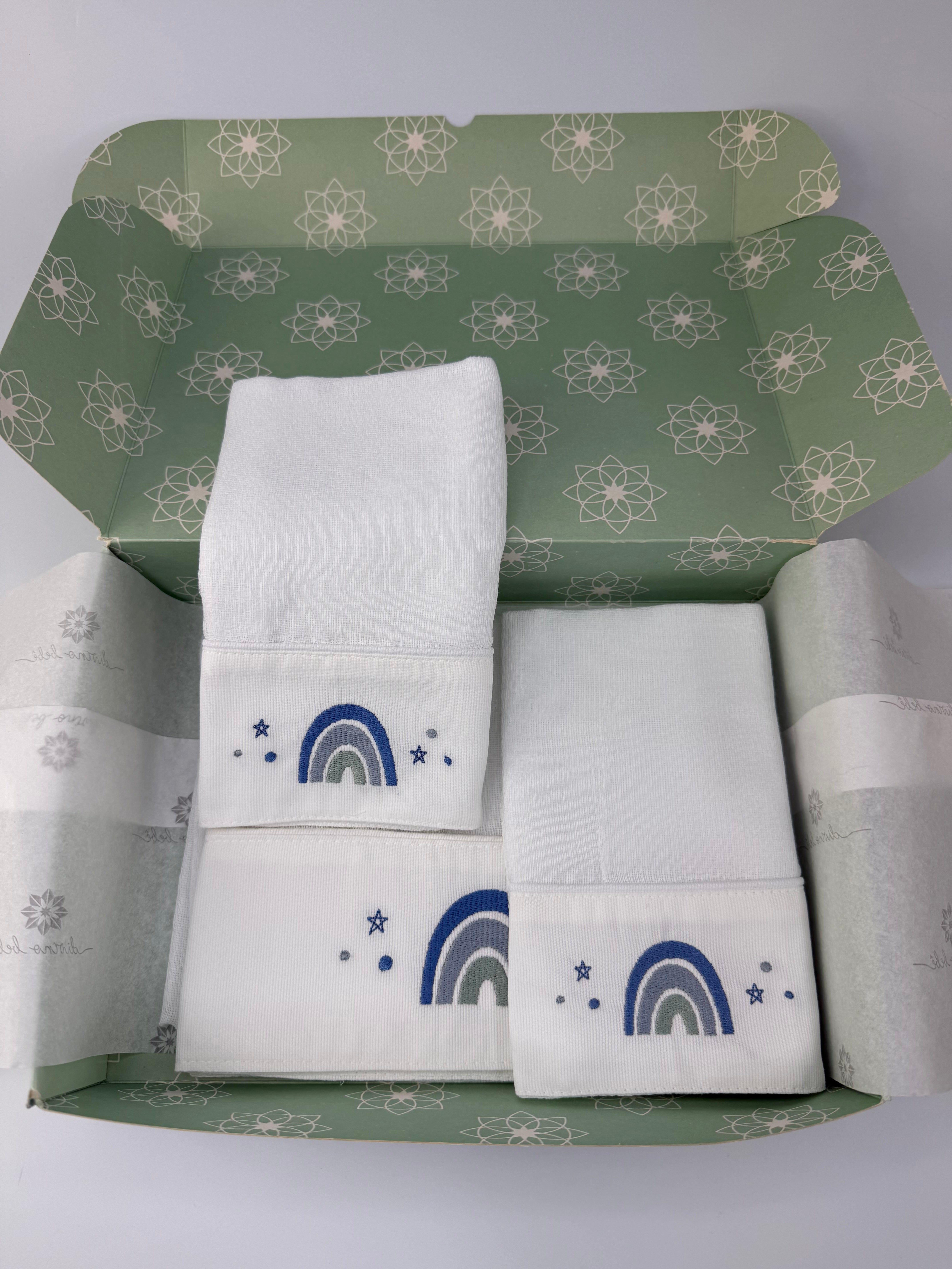 Kit Fralda Boca+Ombro - Arco Íris Azul