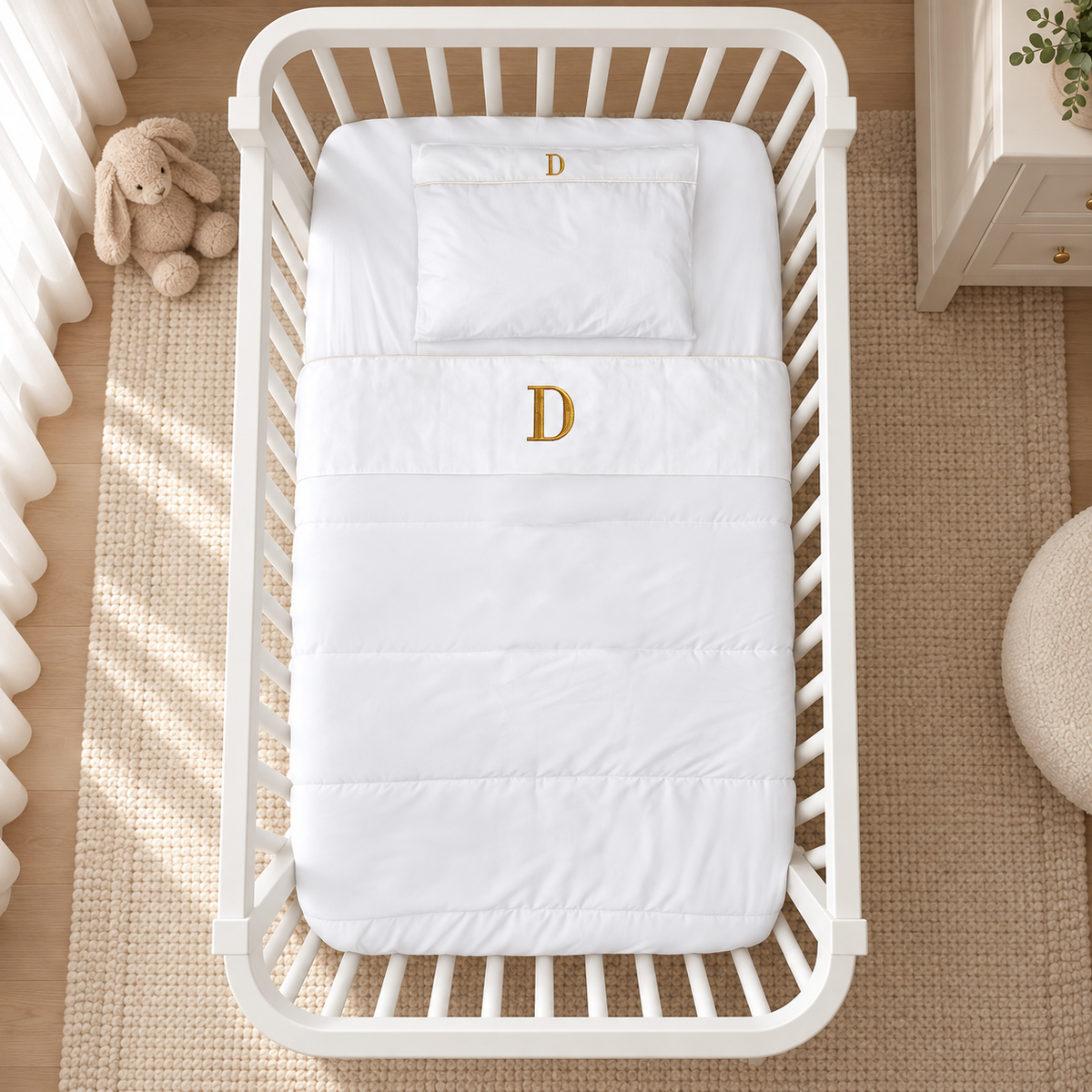 Jogo de Lençol de Berço Personalizado — Inicial Bodoni