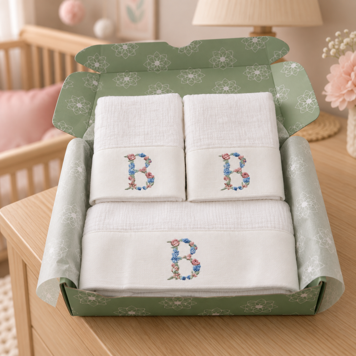 Kit Ombro + Boca Personalizado — Floral Azul e Rosa Bebê