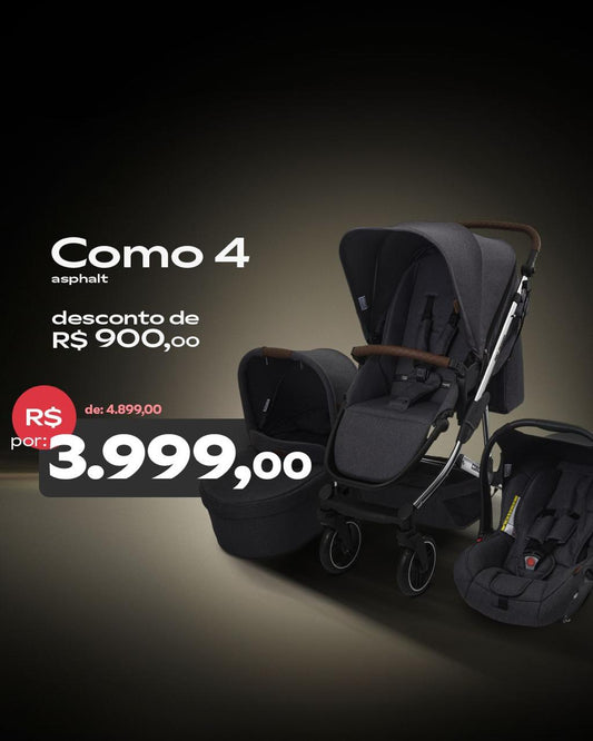 Carrinho De Bebê Como 4 Linha Diamond  grafit (Com Moisés + Bebê Conforto + Adaptador + Bolsa)